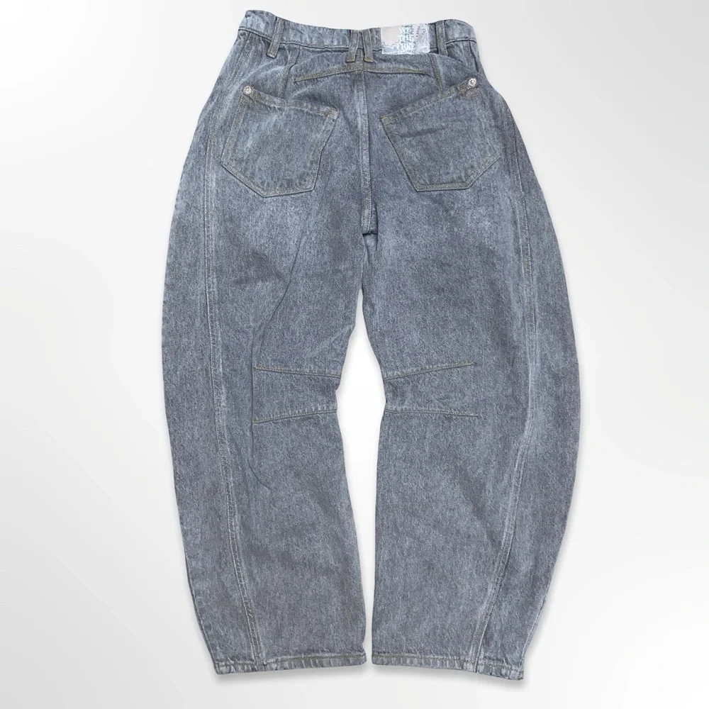 We The Free Lucky You Mid Rise Barrel Jeans Women's Size 24 Gray Acid Wash Denim